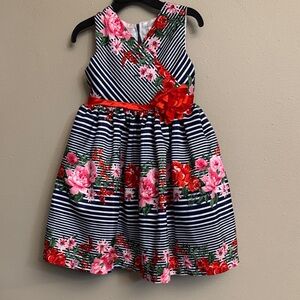 Nannette Navy and Pink Floral Striped Dress